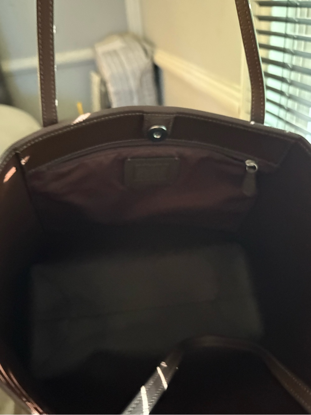 Coach Dark Brown Leather Tote with Silver Logo - Picture 5 of 6
